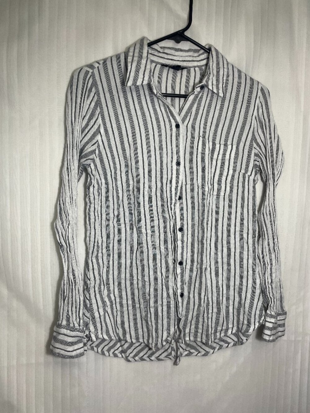 Lucky Brand Women’s Small Striped Button-Down Shirt Viscose Cotton Long Sleeve